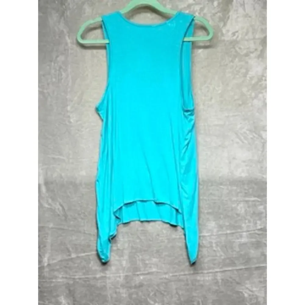 New World Turquoise Blue Sequin Sharkbite Tank Top Large NWT